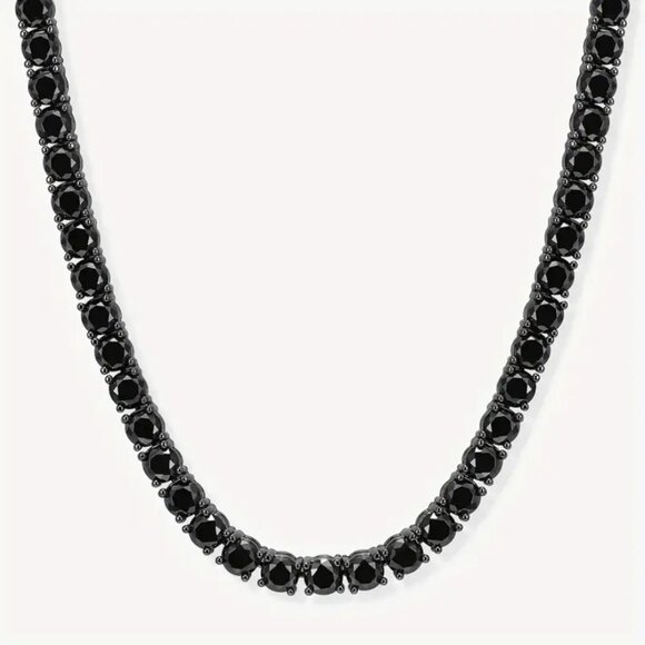 2ct Black Diamond Mens Platinum Silver Tennis Necklace 18 20 24 Inch Jewelry - Picture 4 of 9